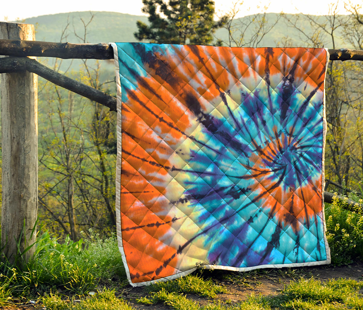 Blue And Orange Tie Dye Print Quilt