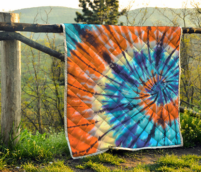 Blue And Orange Tie Dye Print Quilt