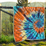 Blue And Orange Tie Dye Print Quilt