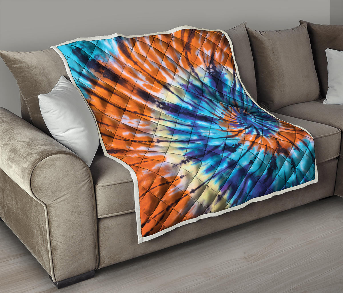 Blue And Orange Tie Dye Print Quilt