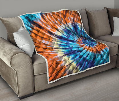 Blue And Orange Tie Dye Print Quilt