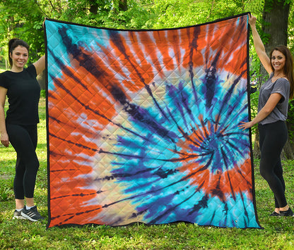 Blue And Orange Tie Dye Print Quilt