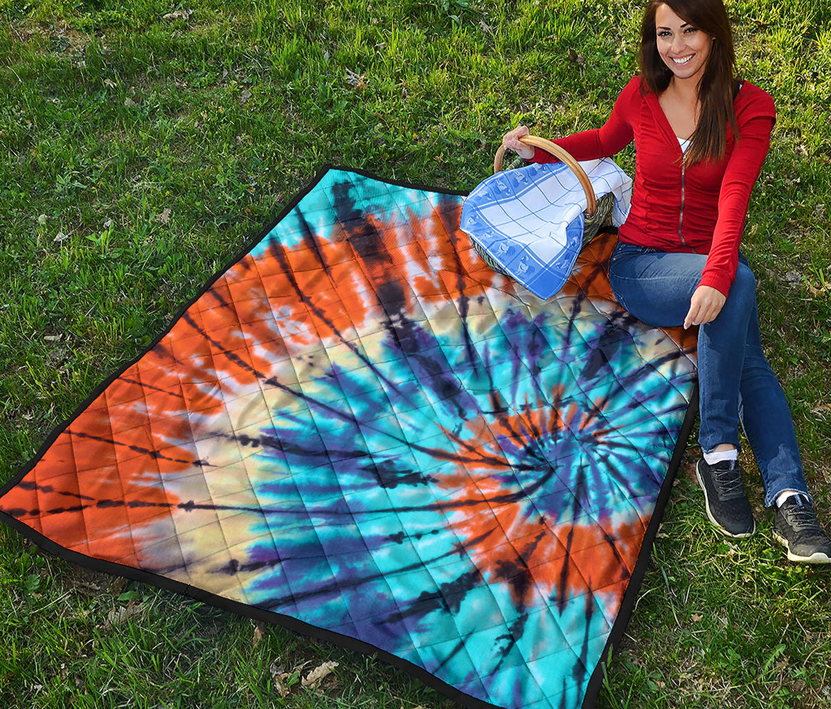 Blue And Orange Tie Dye Print Quilt