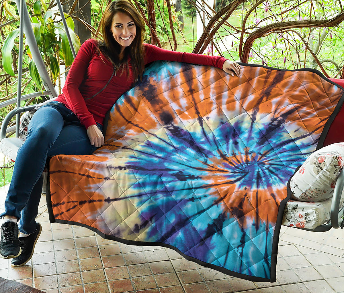 Blue And Orange Tie Dye Print Quilt