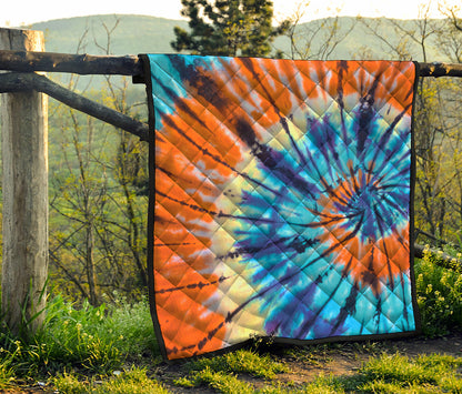 Blue And Orange Tie Dye Print Quilt