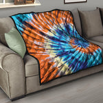 Blue And Orange Tie Dye Print Quilt