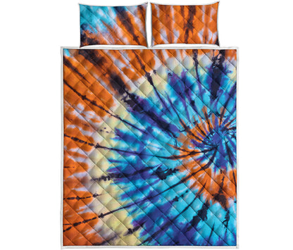 Blue And Orange Tie Dye Print Quilt Bed Set