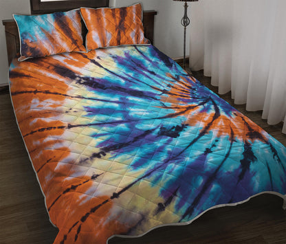 Blue And Orange Tie Dye Print Quilt Bed Set
