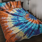 Blue And Orange Tie Dye Print Quilt Bed Set
