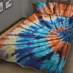 Blue And Orange Tie Dye Print Quilt Bed Set