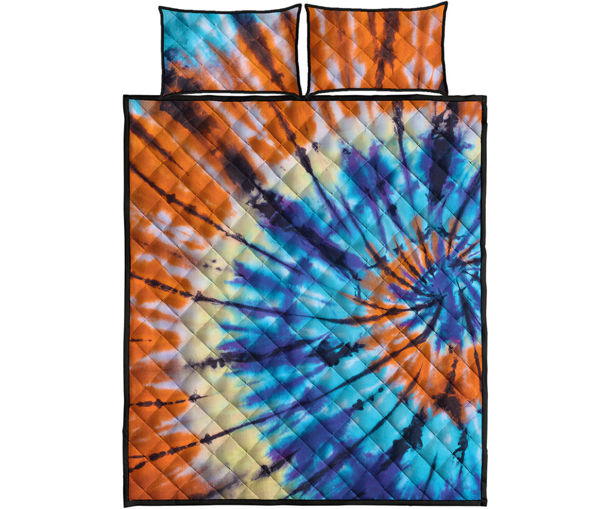 Blue And Orange Tie Dye Print Quilt Bed Set