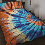 Blue And Orange Tie Dye Print Quilt Bed Set