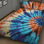 Blue And Orange Tie Dye Print Quilt Bed Set