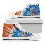 Blue And Orange Tie Dye Print White High Top Shoes