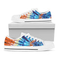 Blue And Orange Tie Dye Print White Low Top Sneakers