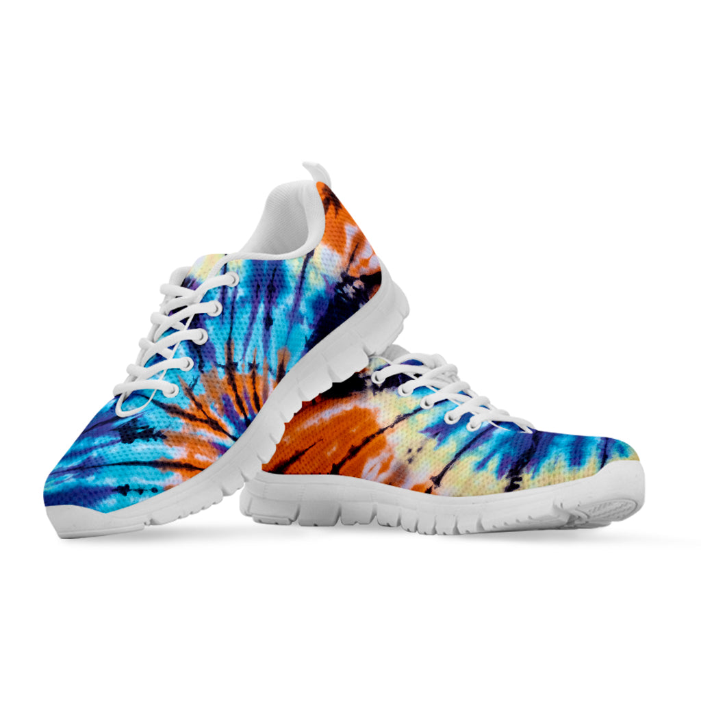Blue And Orange Tie Dye Print White Running Shoes – GearFrost