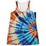 Blue And Orange Tie Dye Print Women's Racerback Tank Top