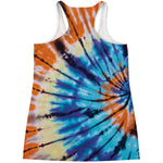 Blue And Orange Tie Dye Print Women's Racerback Tank Top