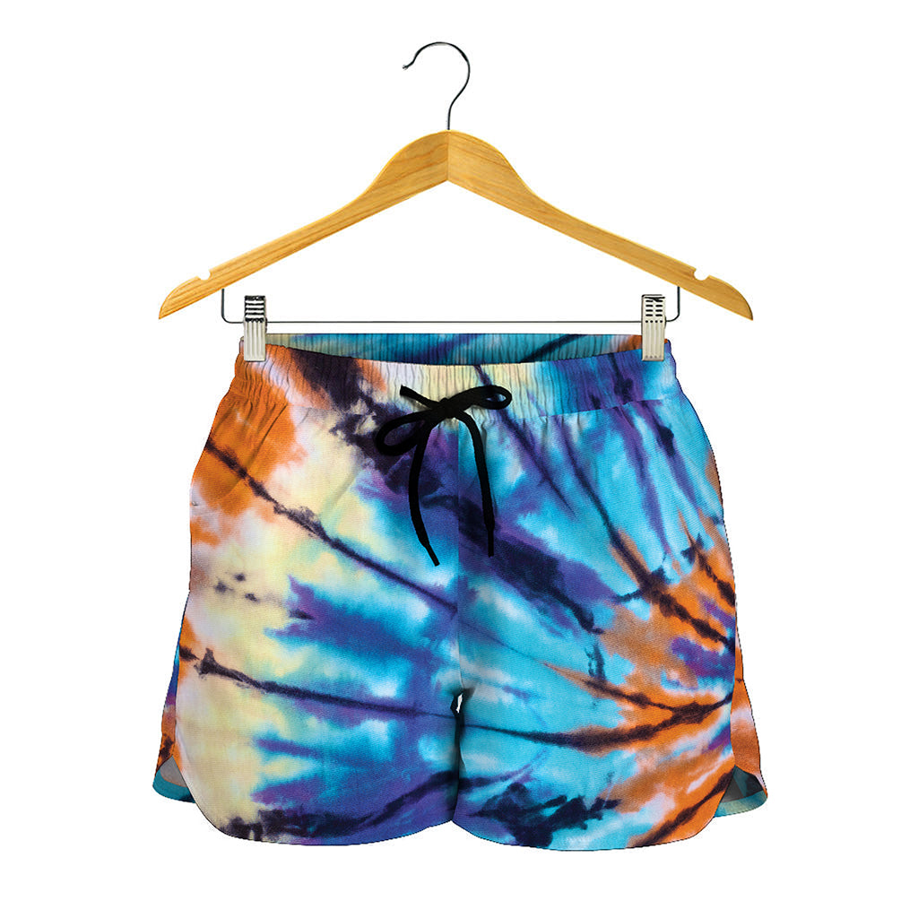Blue And Orange Tie Dye Print Women's Shorts