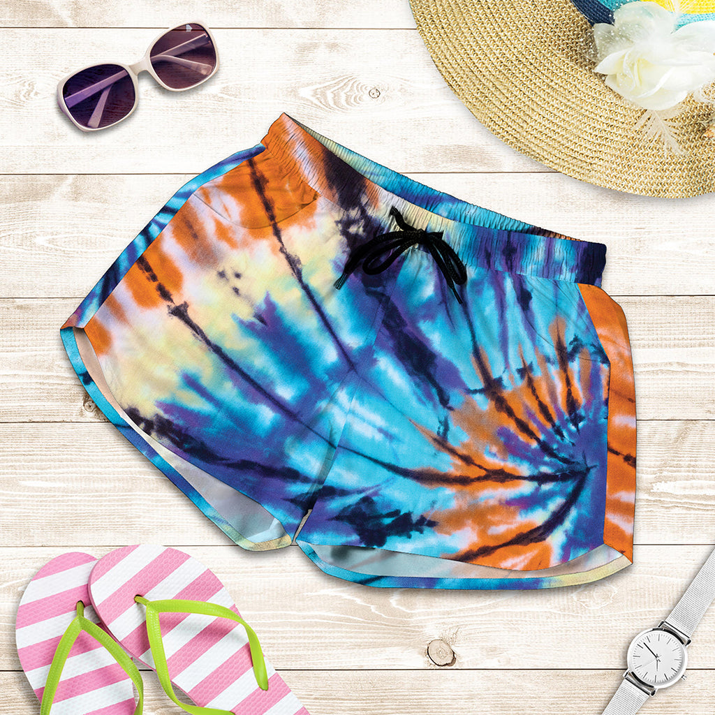 Blue And Orange Tie Dye Print Women's Shorts