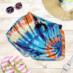 Blue And Orange Tie Dye Print Women's Shorts