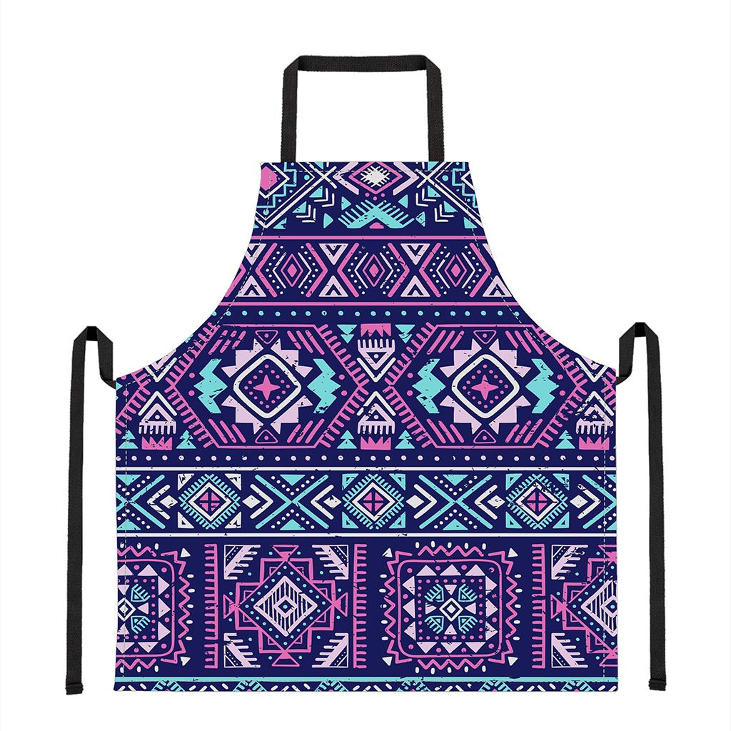 Blue And Pink Aztec Pattern Print Apron