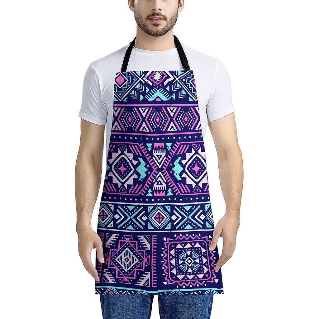 Blue And Pink Aztec Pattern Print Apron