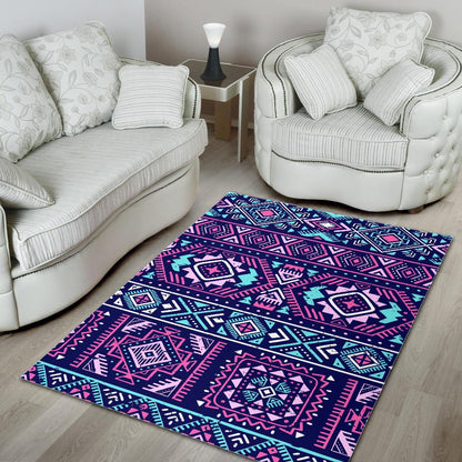 Blue And Pink Aztec Pattern Print Area Rug GearFrost