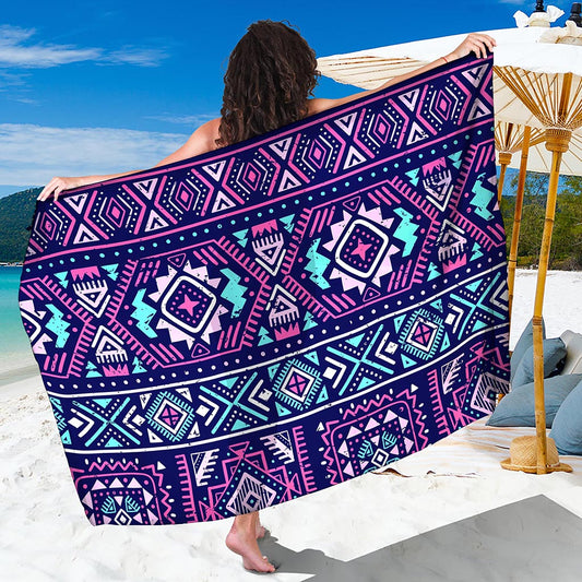 Blue And Pink Aztec Pattern Print Beach Sarong Wrap