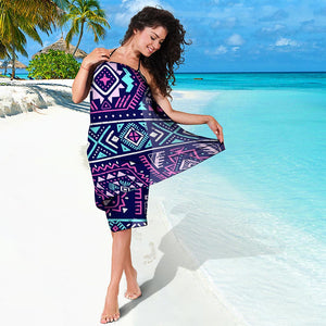 Blue And Pink Aztec Pattern Print Beach Sarong Wrap