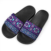 Blue And Pink Aztec Pattern Print Black Slide Sandals
