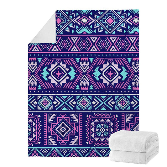 Blue And Pink Aztec Pattern Print Blanket