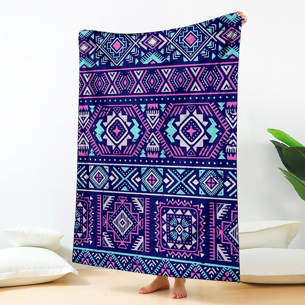 Blue And Pink Aztec Pattern Print Blanket