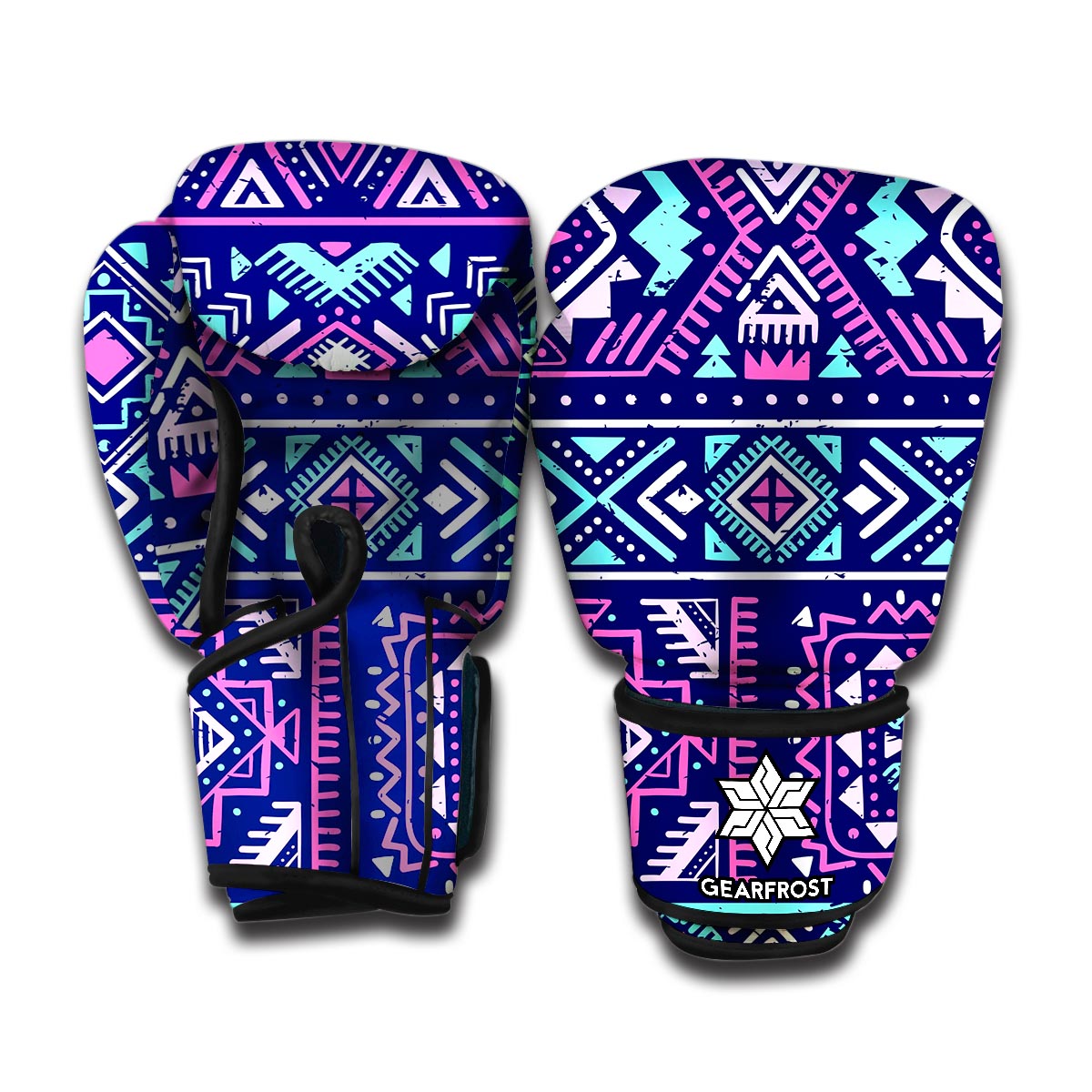 Blue And Pink Aztec Pattern Print Boxing Gloves