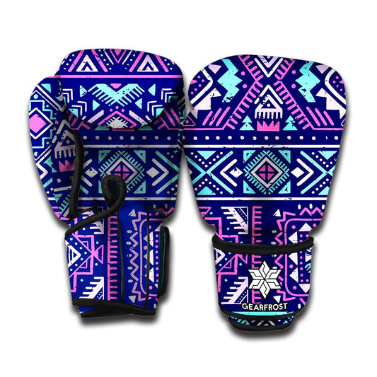 Blue And Pink Aztec Pattern Print Boxing Gloves