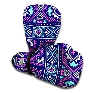 Blue And Pink Aztec Pattern Print Boxing Gloves
