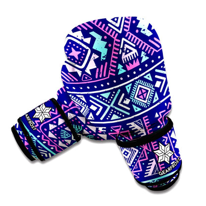 Blue And Pink Aztec Pattern Print Boxing Gloves