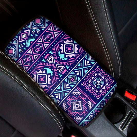 Blue And Pink Aztec Pattern Print Car Center Console Cover