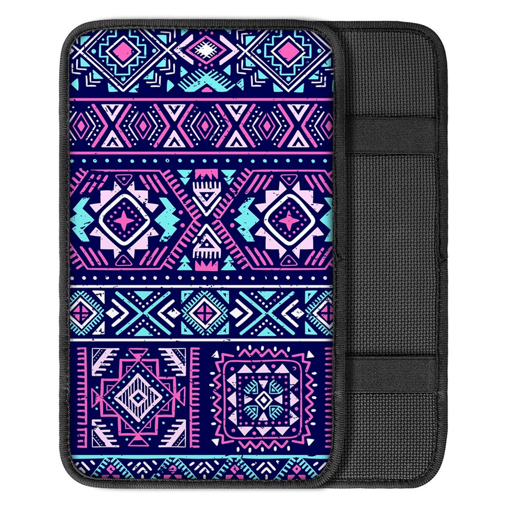 Blue And Pink Aztec Pattern Print Car Center Console Cover