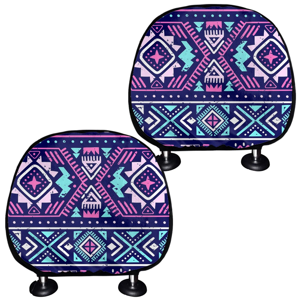 Blue And Pink Aztec Pattern Print Car Headrest Covers
