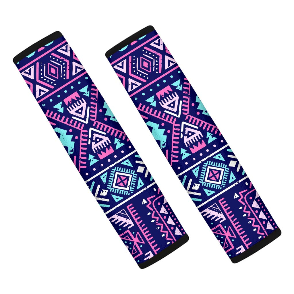 Blue And Pink Aztec Pattern Print Car Seat Belt Covers
