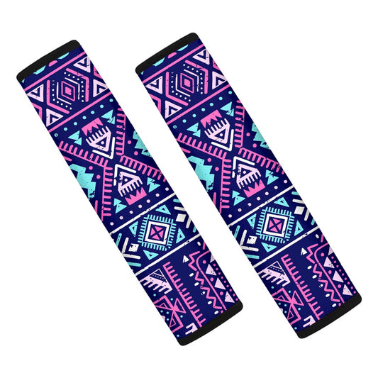 Blue And Pink Aztec Pattern Print Car Seat Belt Covers