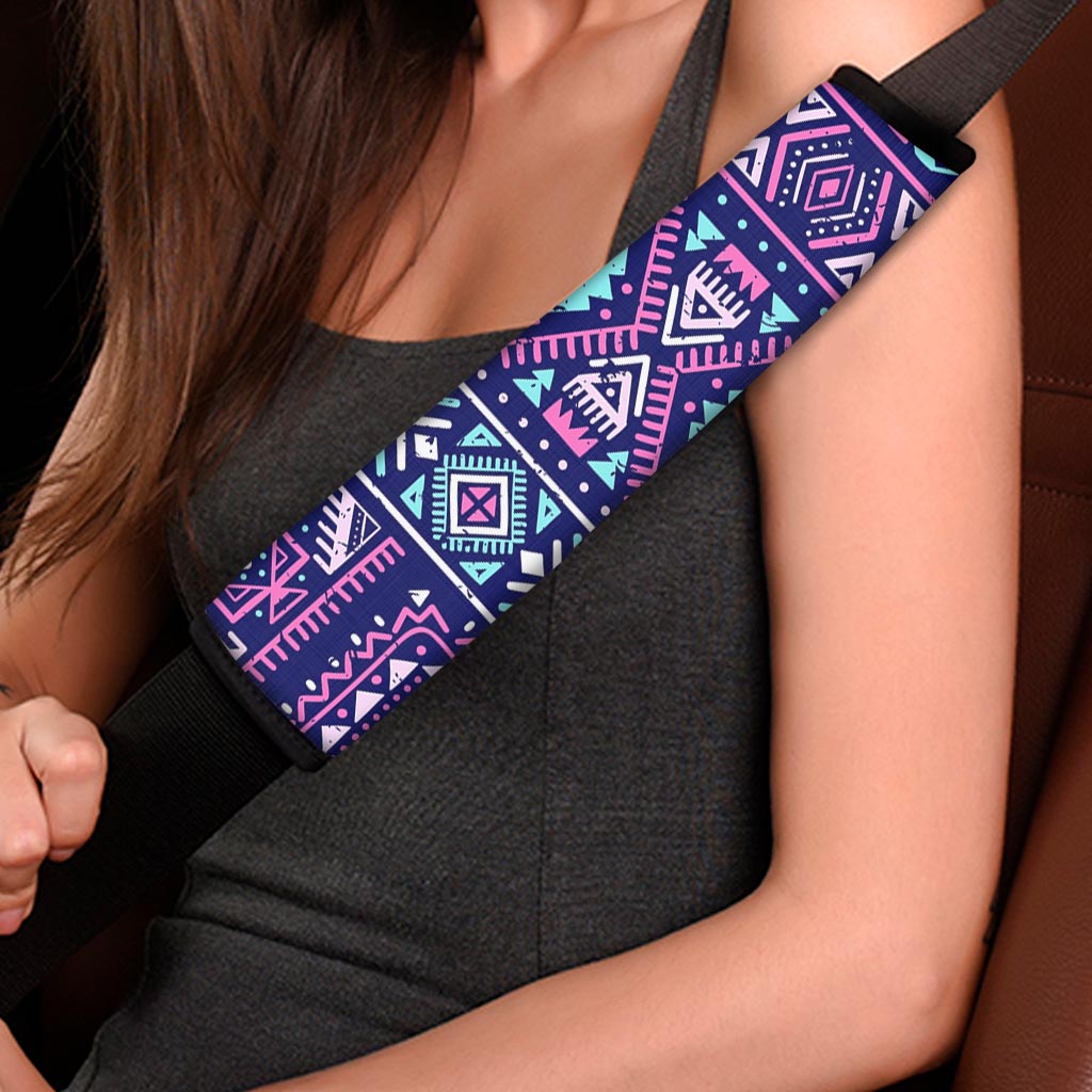 Blue And Pink Aztec Pattern Print Car Seat Belt Covers