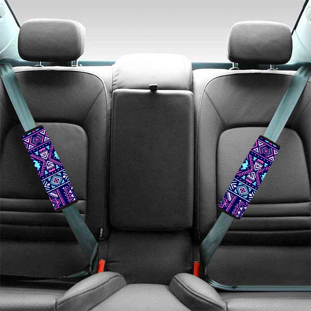 Blue And Pink Aztec Pattern Print Car Seat Belt Covers