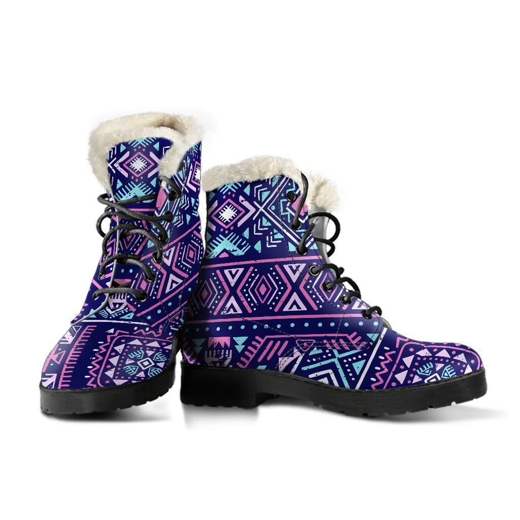 Blue And Pink Aztec Pattern Print Comfy Boots GearFrost