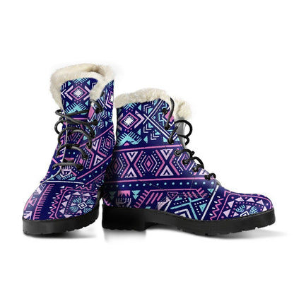 Blue And Pink Aztec Pattern Print Comfy Boots GearFrost