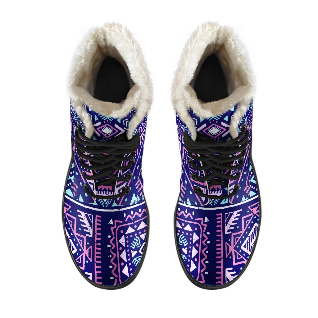 Blue And Pink Aztec Pattern Print Comfy Boots GearFrost