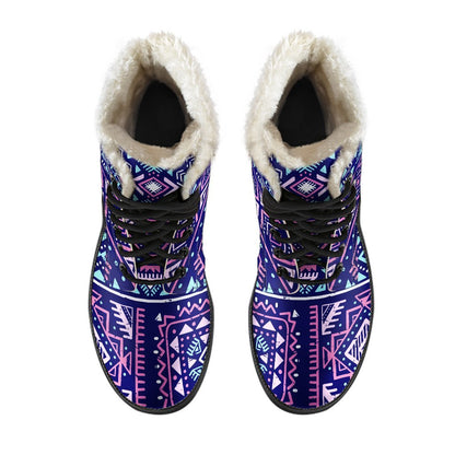 Blue And Pink Aztec Pattern Print Comfy Boots GearFrost