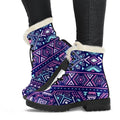 Blue And Pink Aztec Pattern Print Faux Fur Leather Boots
