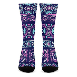 Blue And Pink Aztec Pattern Print Crew Socks
